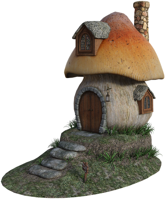 Mushroom House Fantasy Cottage Forest Door Fairy - Grass Clipart (720x720), Png Download