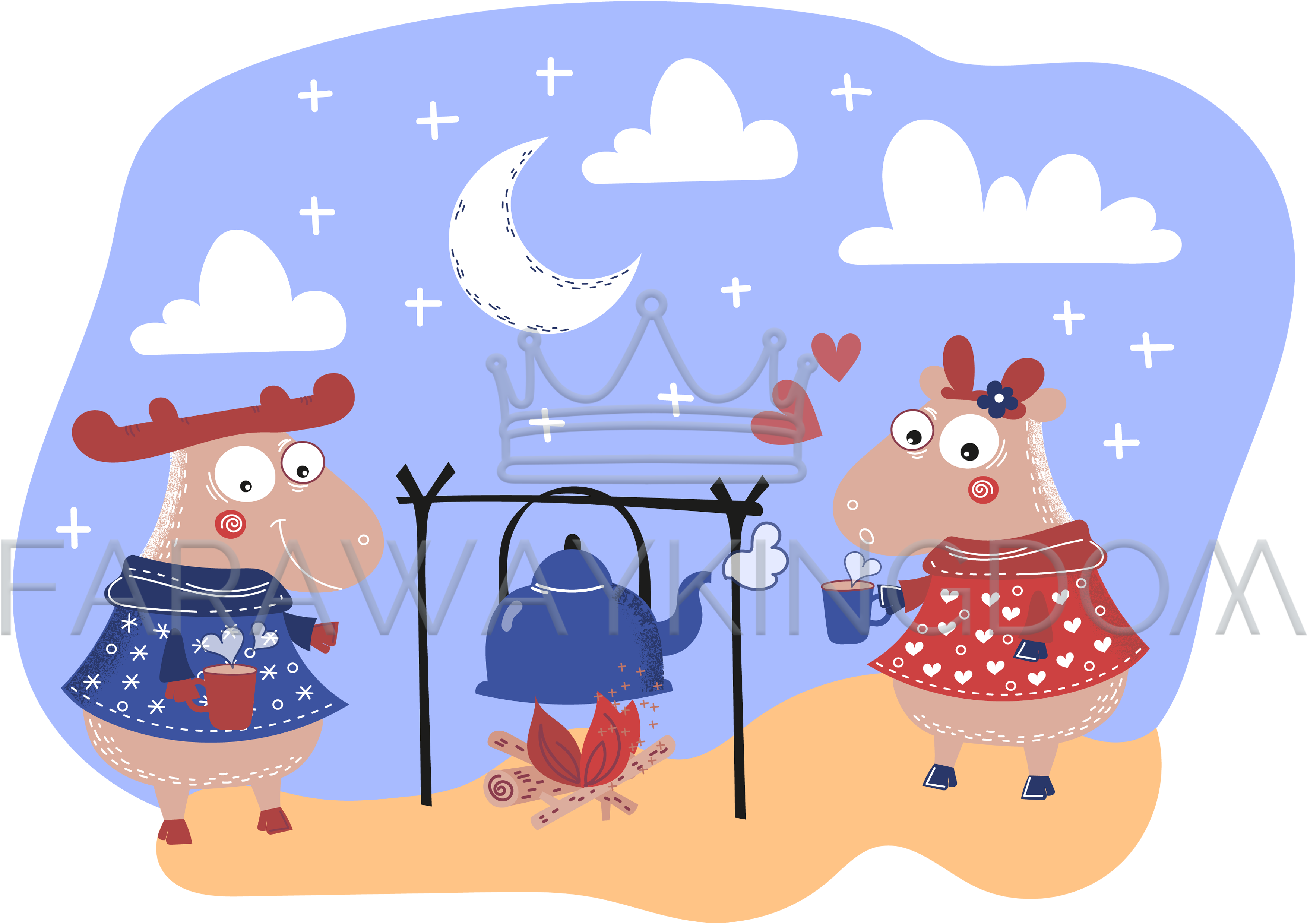 Deer Love Valentine Day Party Animal Vector Illustration - Vector Graphics Clipart (3508x2480), Png Download