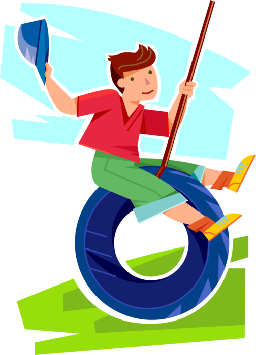 Vector Illustration Of Young Boy Swings On Tire Swing - Tireswing Clipart - Png Download (504x700), Png Download