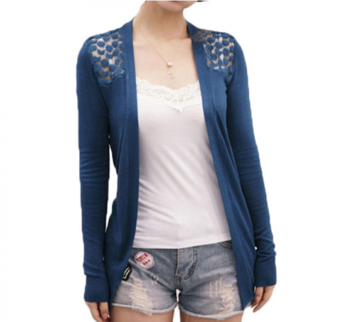 Cardigan Feminino Longo Com Renda Azul - Cardigan Aliexpress Clipart (1200x630), Png Download