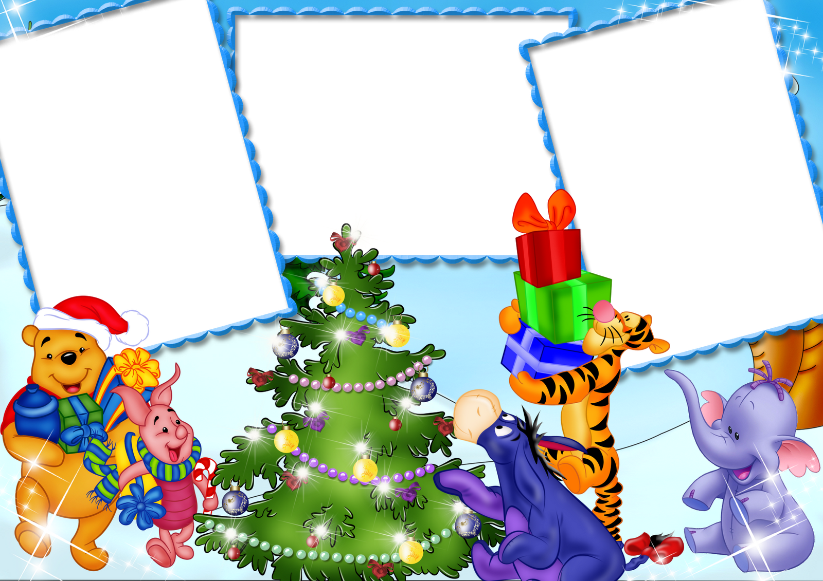 Album De Pooh Aventuras E Festas - Molduras Para Varias Fotos Natal Clipart (1600x1131), Png Download