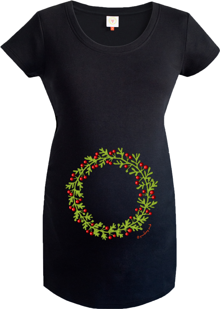 Gooseberry Pink Holly Wreath Maternity Top In Black - Transparent Background Maternity Clothes Clipart (1500x1500), Png Download