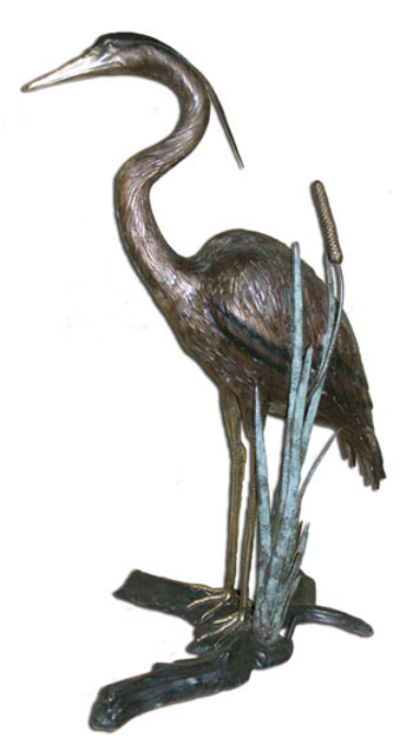 Bronze Heron Standing In Reeds Fountain - Heron Sculpture Clipart (690x690), Png Download