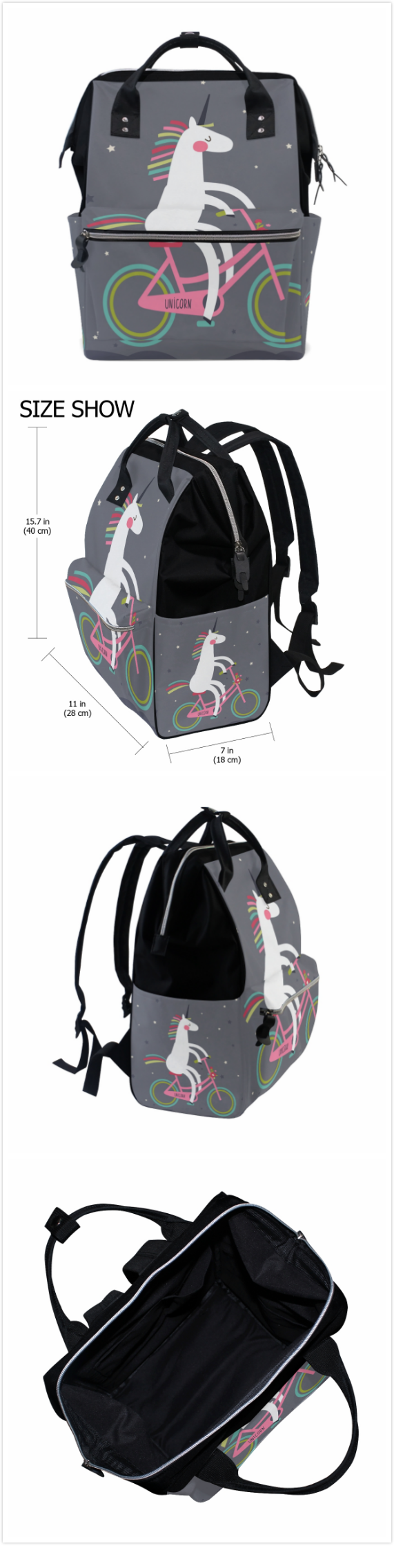 Women Casual Backpack Unicorn Multipurpose Book Bag - Shoulder Bag Clipart (571x2239), Png Download