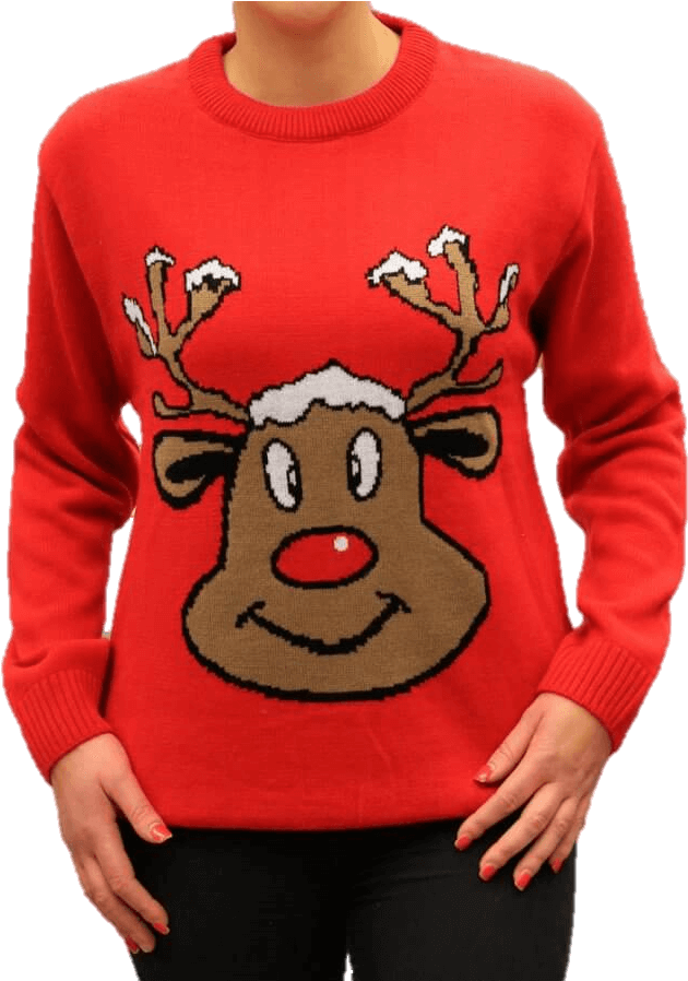 Jersey Navideño Mujer Reno Sonriente Rojo Para Navidad - Sueter Navideño De Pareja Clipart (897x897), Png Download