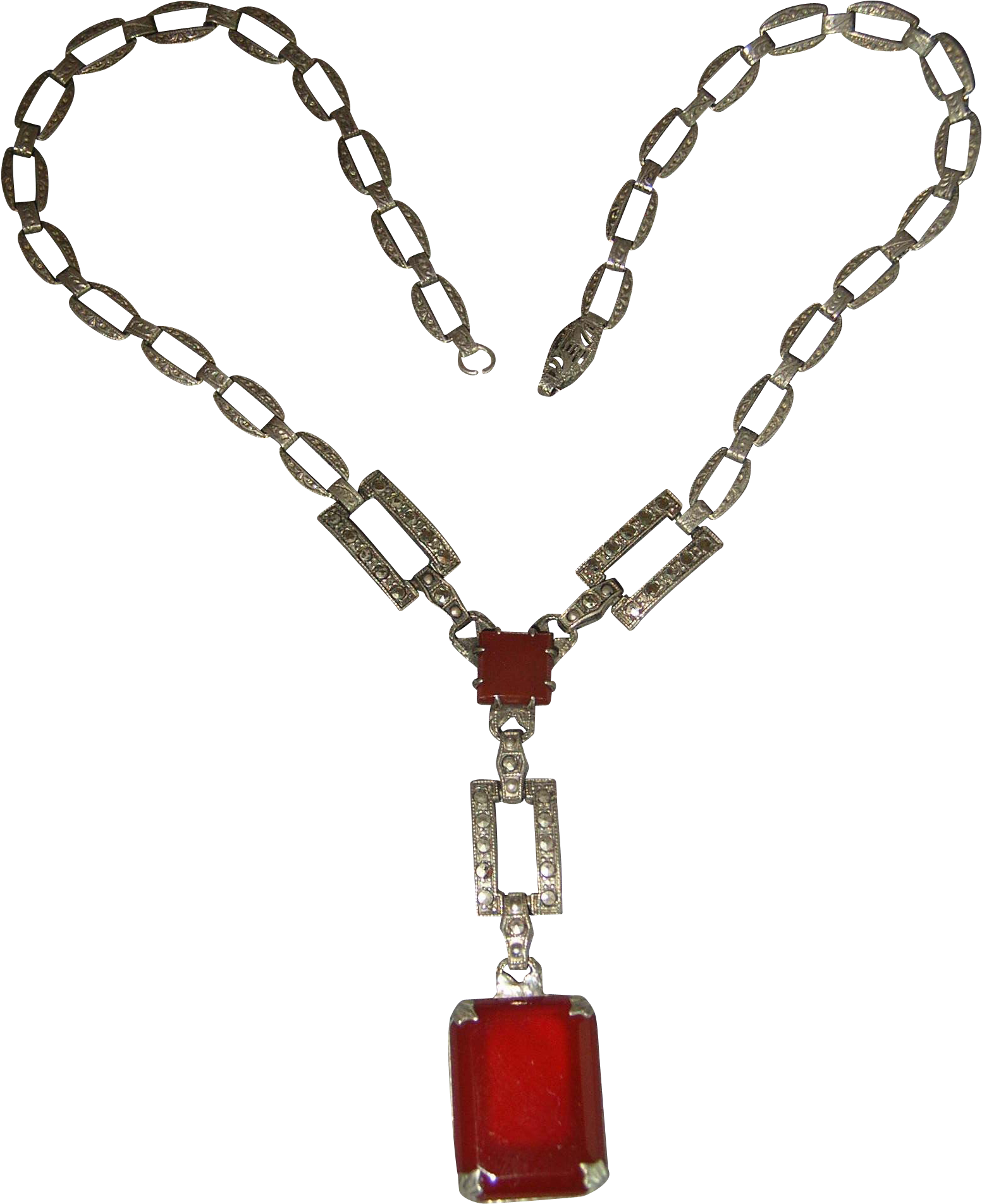 Art Deco Sterling Silver Carnelian Marcasite Necklace - Locket Clipart (1904x1904), Png Download
