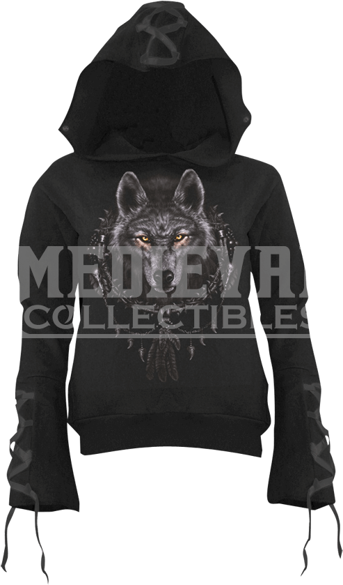 Wolf Dreams Ribbon Sleeve Womens Hoodie - Hoodie Clipart (850x850), Png Download