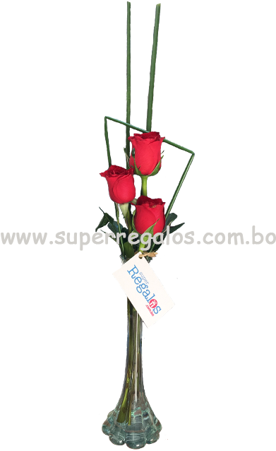 Florero Con 3 Rosas Superregalos - 3 Rosas En Florero Clipart (720x660), Png Download