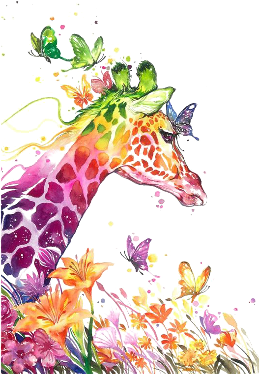 Arts Canvas Watercolor Visual Giraffe Print Painting - Watercolor Giraffe Clipart (564x768), Png Download