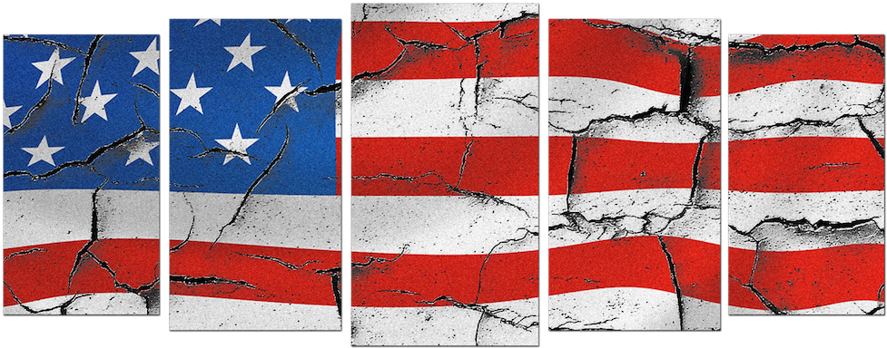 American Flag Distressed 5 Panel Canvas Wall Art - Visual Arts Clipart (1000x420), Png Download