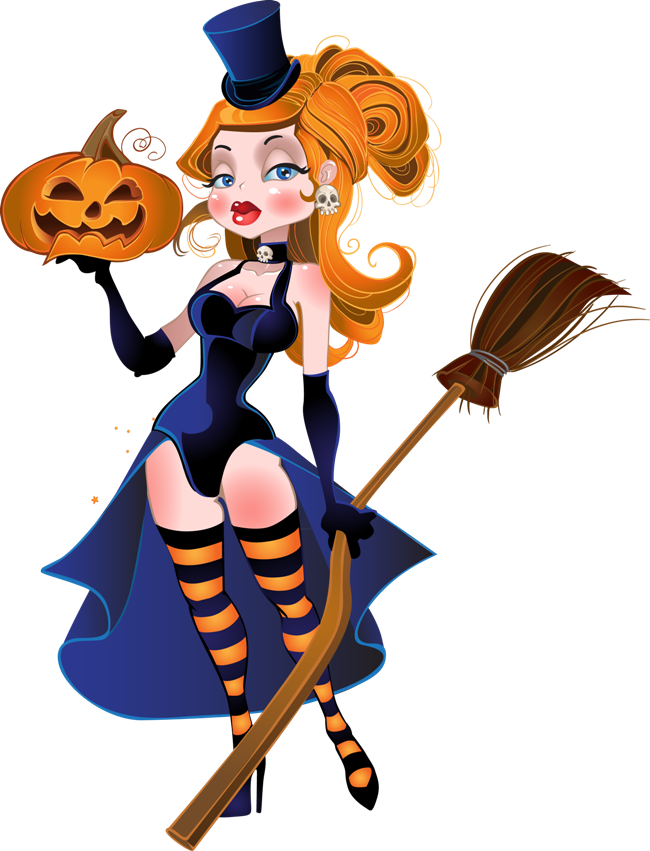 Tubes Halloween Pumpkin Png, Teen Décor, Steampunk - Witch With Broom Clipart (650x851), Png Download