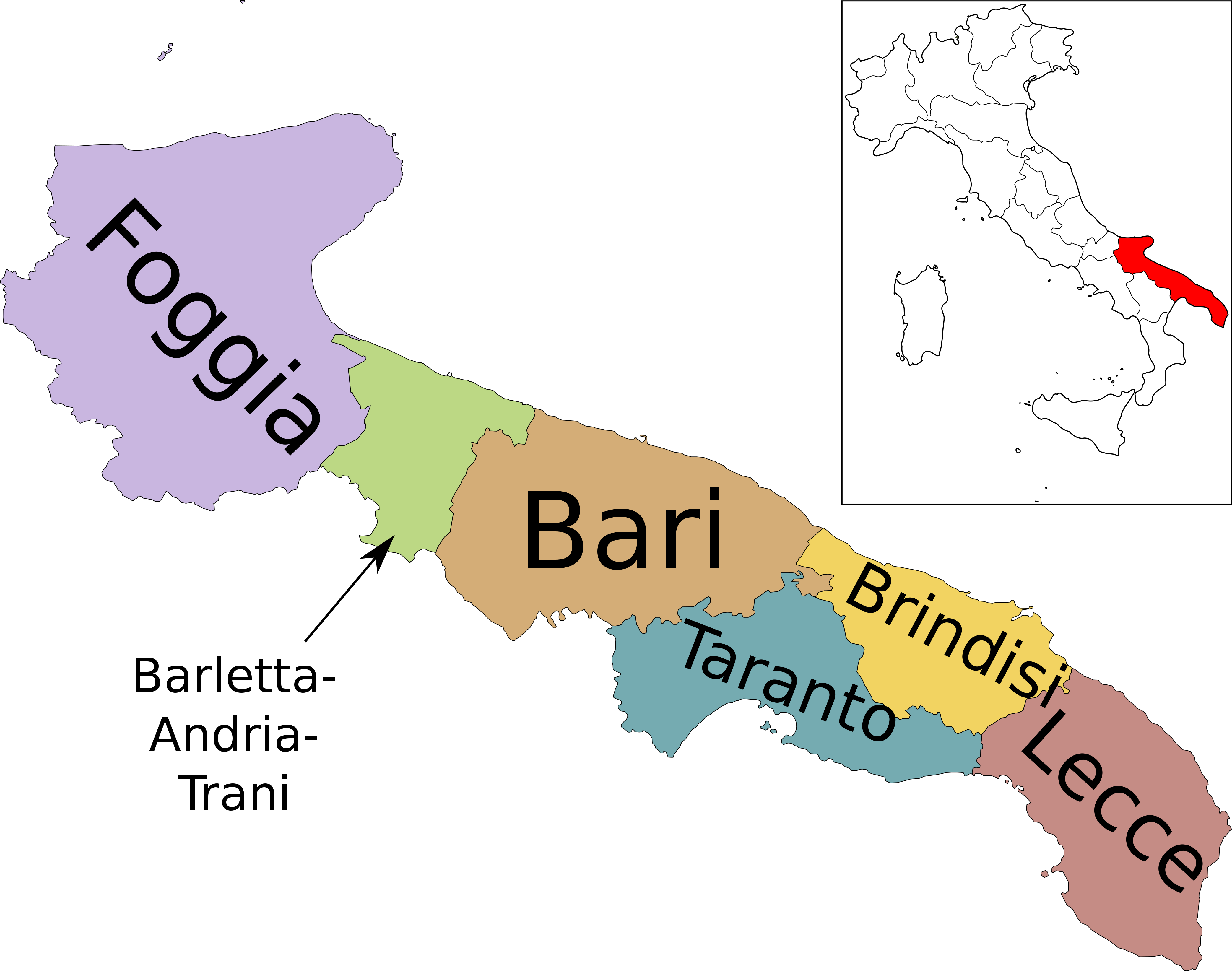 Map Of Region Of Apulia, Italy, With Provinces-it - Capoluoghi Di Provincia Puglia Clipart (4170x3287), Png Download