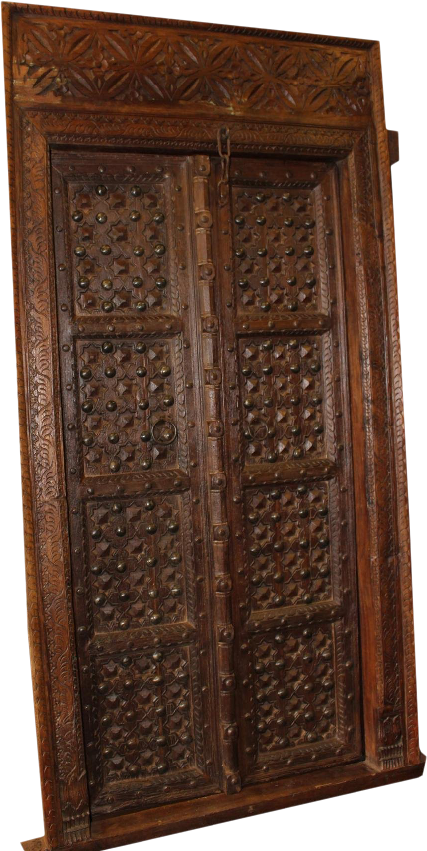 Antique Indian Carved Wooden Door With Metal Fittings - Cupboard Clipart (860x1712), Png Download