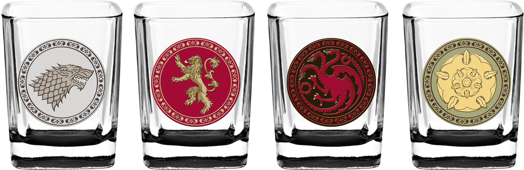 Game Of Thrones House Sigil Shot Glass Set - Game Of Thrones Scotch Glasses Clipart (1759x572), Png Download