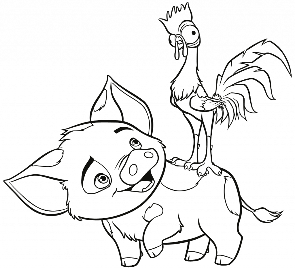 Printable Moanaloring Sheets Stupendous Freelouring - Pua And Hei Hei Coloring Page Clipart (1024x932), Png Download