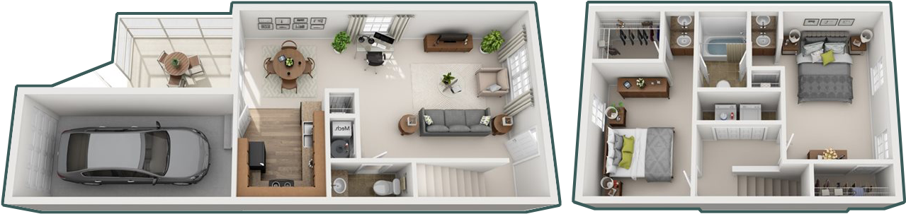 2 3 Bedroom Apartments Townhomes Carson Farms - Floor Plan Clipart (1286x308), Png Download