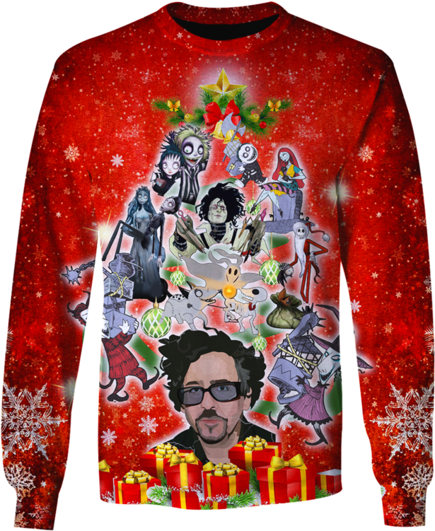 3d Tim Burton Marry Christmas Tshirt , Png Download - Long-sleeved T-shirt Clipart (615x751), Png Download