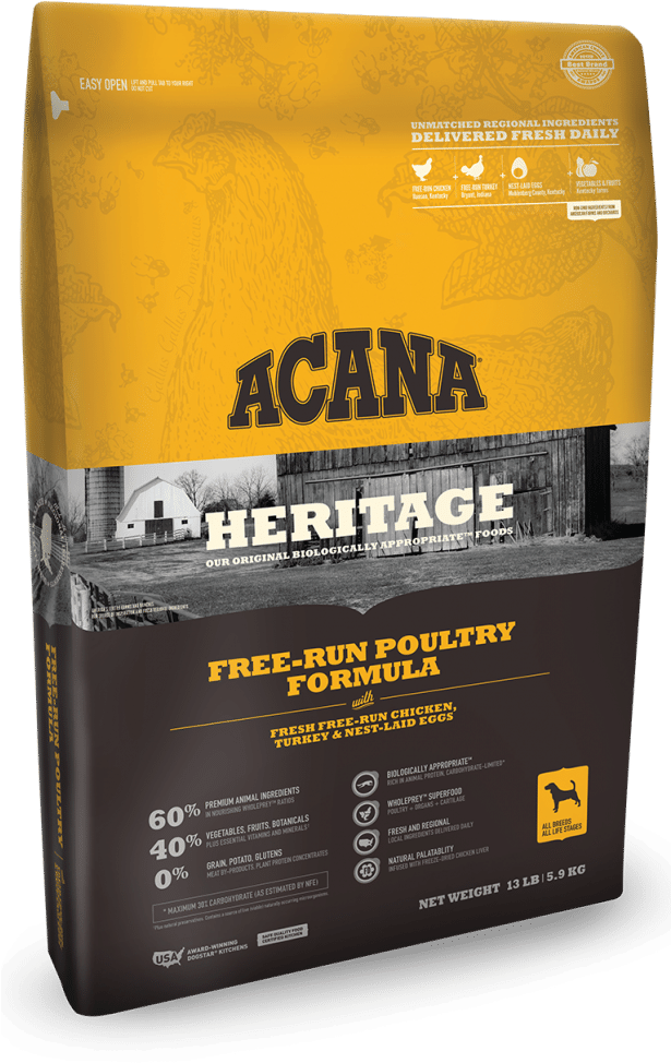 Acana Heritage Free Run Poultry Formula Grain Free - Acana Dog Food Clipart (614x1000), Png Download