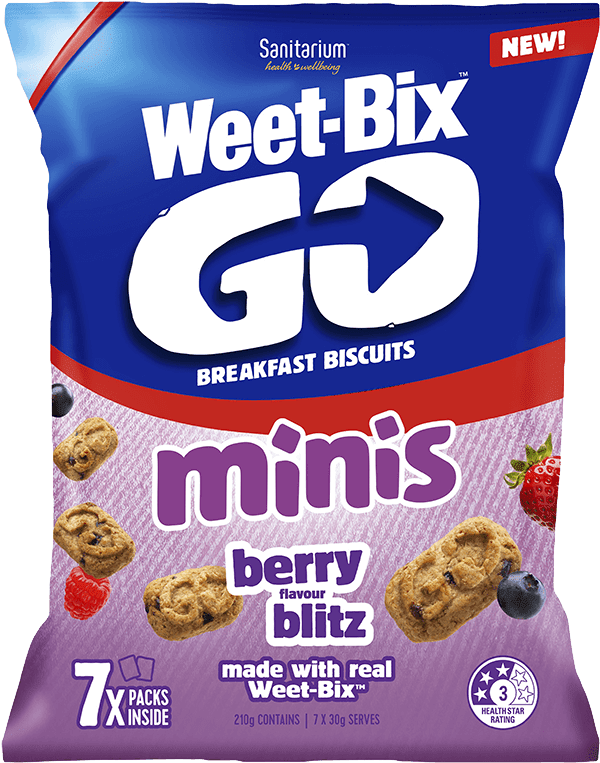 Weet-bix Go Minis Berry Flavour Blitz - Weet Bix Breakfast Biscuits Clipart (1200x1000), Png Download