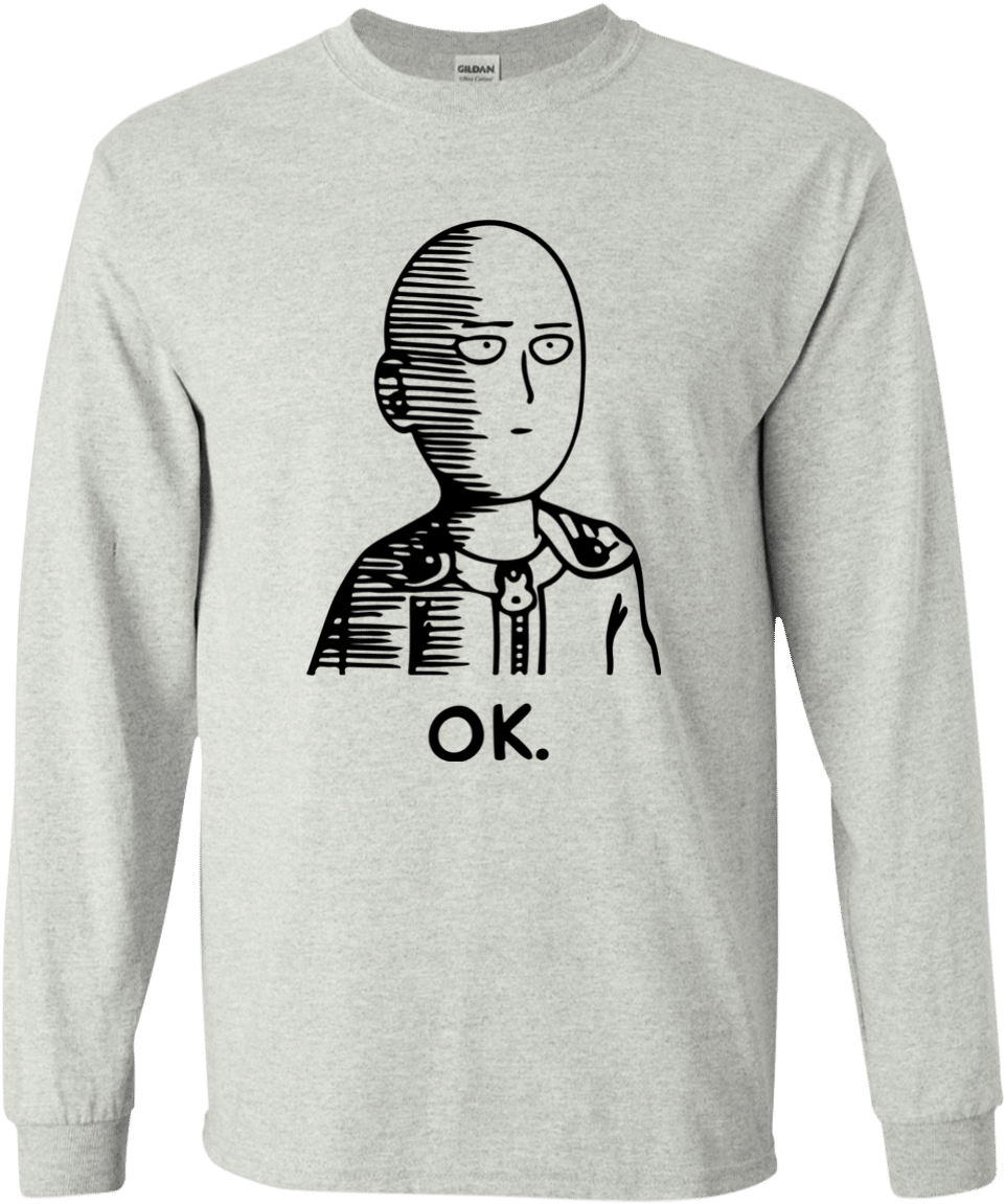 One Punch Man Saitama Ok Long Sleeve T Shirt - One Punch Man Ok T Shirt Clipart (1155x1155), Png Download