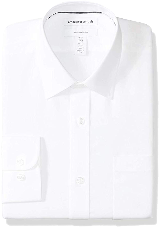 Slim Fit White Shirt By Amazon Essentials - Dress Shirt Clipart (654x891), Png Download