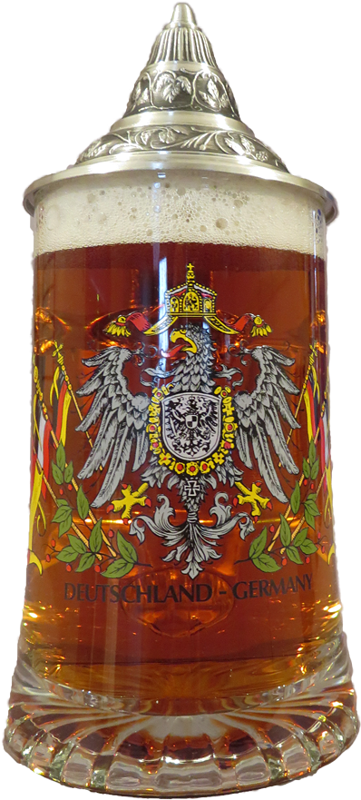 German Glass Beer Mug With Eagle & Lid Clipart (398x881), Png Download