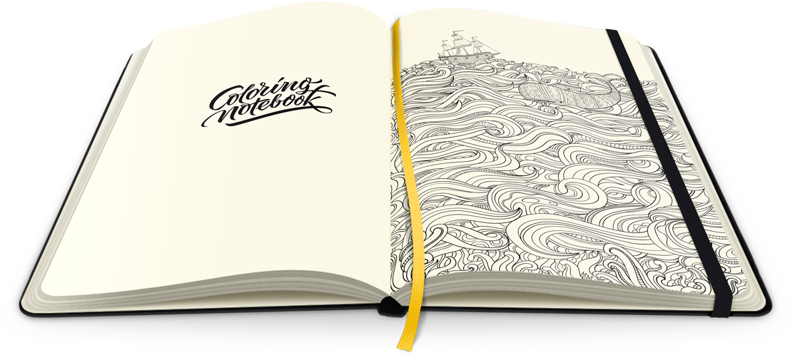 Paper Notebook With Coloring Pages For Adults Clipart (1114x498), Png Download