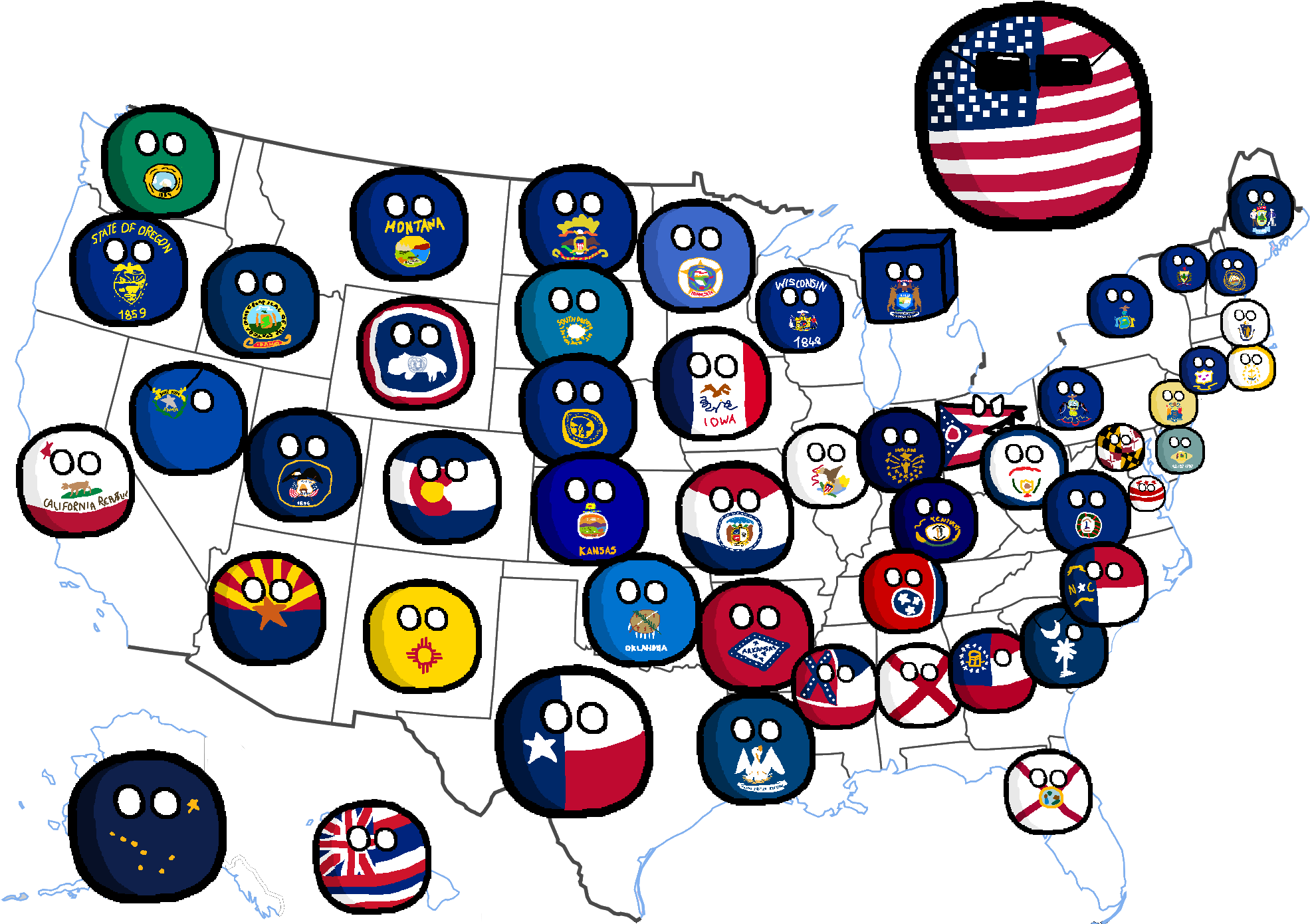 Usa-map - Usa Map With Countryballs Clipart (2000x1468), Png Download