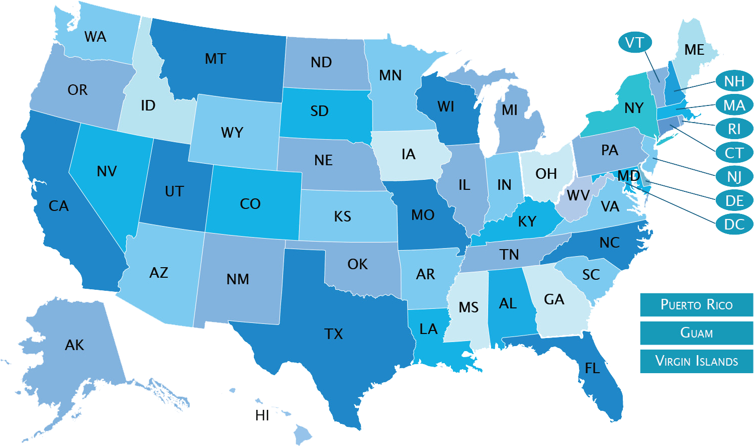 Us States In Short Form Clipart (1550x957), Png Download