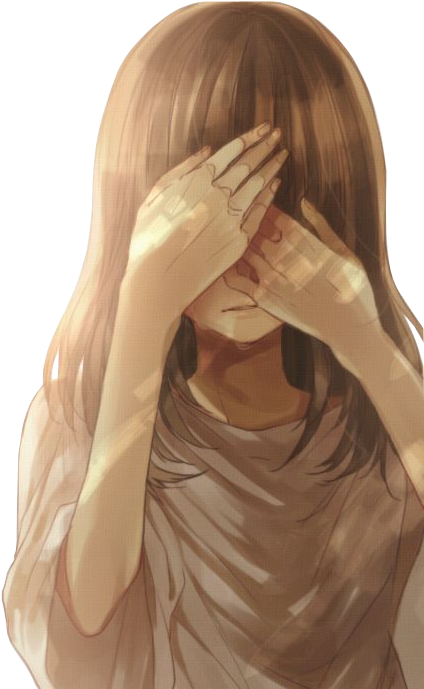 Download Anime Covering - Anime Girl Sad Brown Hair Clipart Png