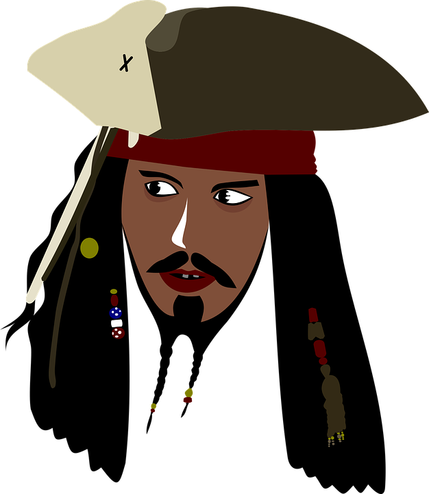 Painting Of Captain Jack Sparrows Face, Hair And Hat - Captain Jack Sparrow Clip Art - Png Download (626x720), Png Download