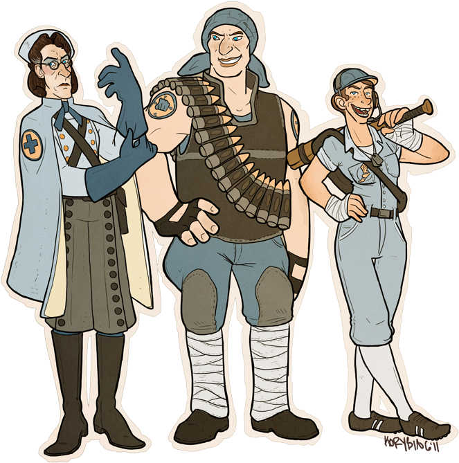 Three Of My Tf2 Lady Classes, Medic, Heavy, And Scout - Fanart Team Fortress 2 Medic Clipart (700x702), Png Download