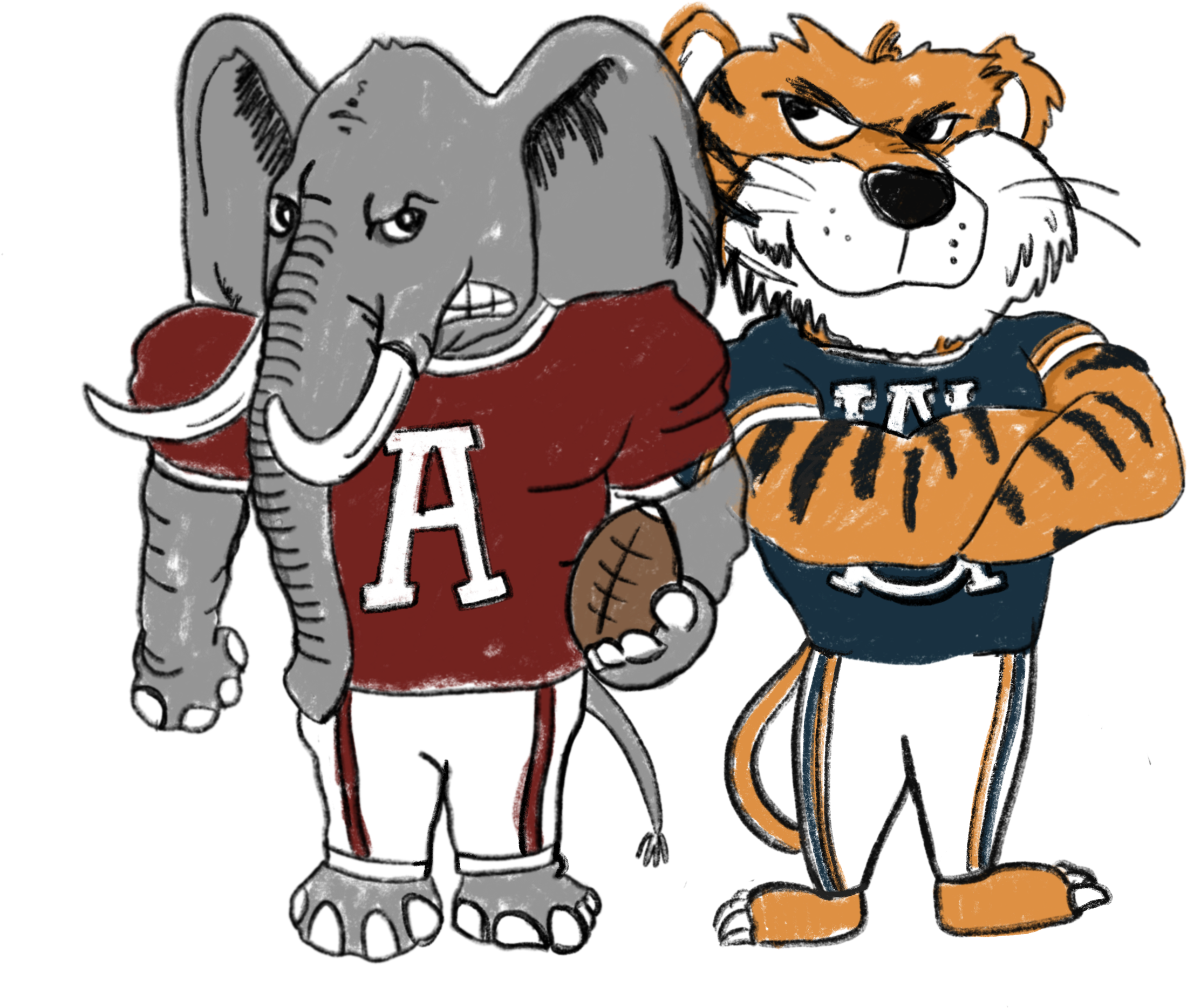 Two Football Dilemmas - Alabama Vs Auburn Cartoon Clipart (2359x2664), Png Download