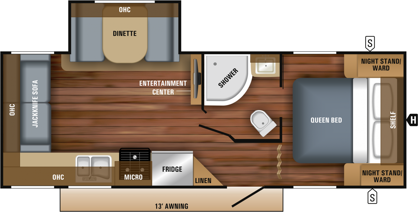 2018 Jay Feather 23rl Floorplan - 2018 Jayco Jay Feather 23rl Clipart (1800x972), Png Download