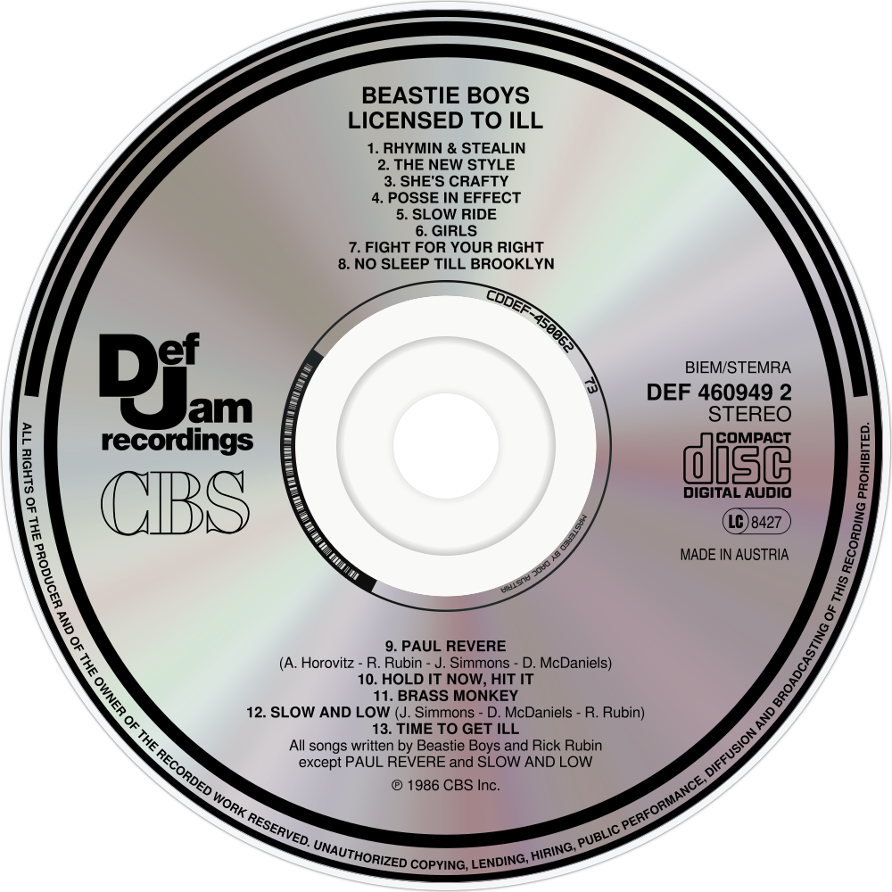 Beastie Boys Licensed To Ill Cd Disc Image - Label Clipart (1000x1000), Png Download