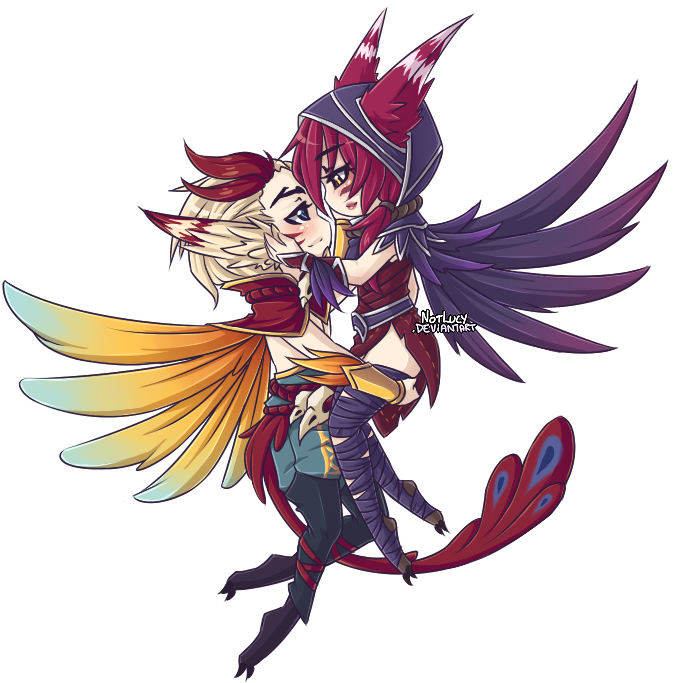 Got Commissioned To Draw The Cutest Lol Couple~♥ - Xayah And Rakan Chibi Clipart (675x683), Png Download