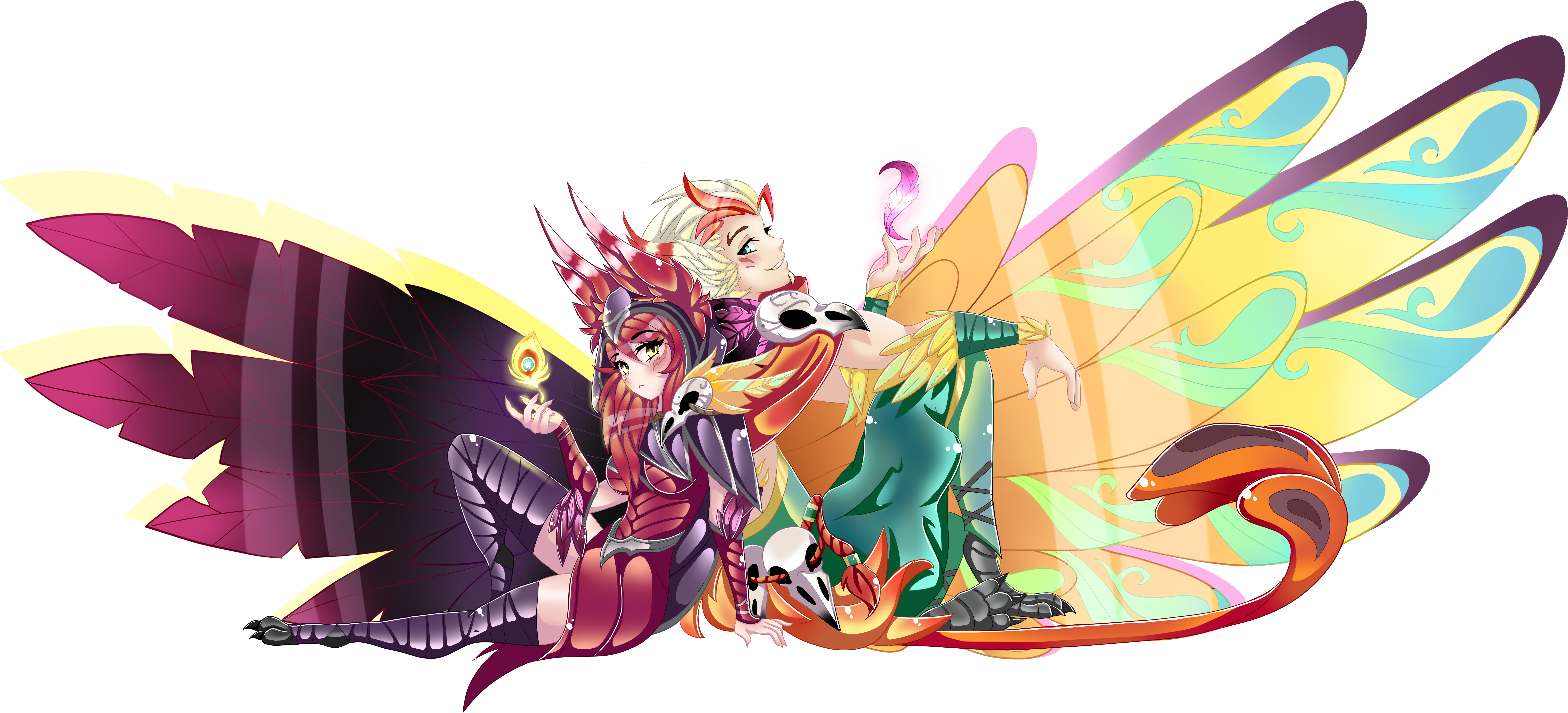 Xayah & Rakan By Imako-chan Hd 4k 6k 8k Wallpaper Background - League Of Legends Rakan And Xayah Art Clipart (8050x4000), Png Download