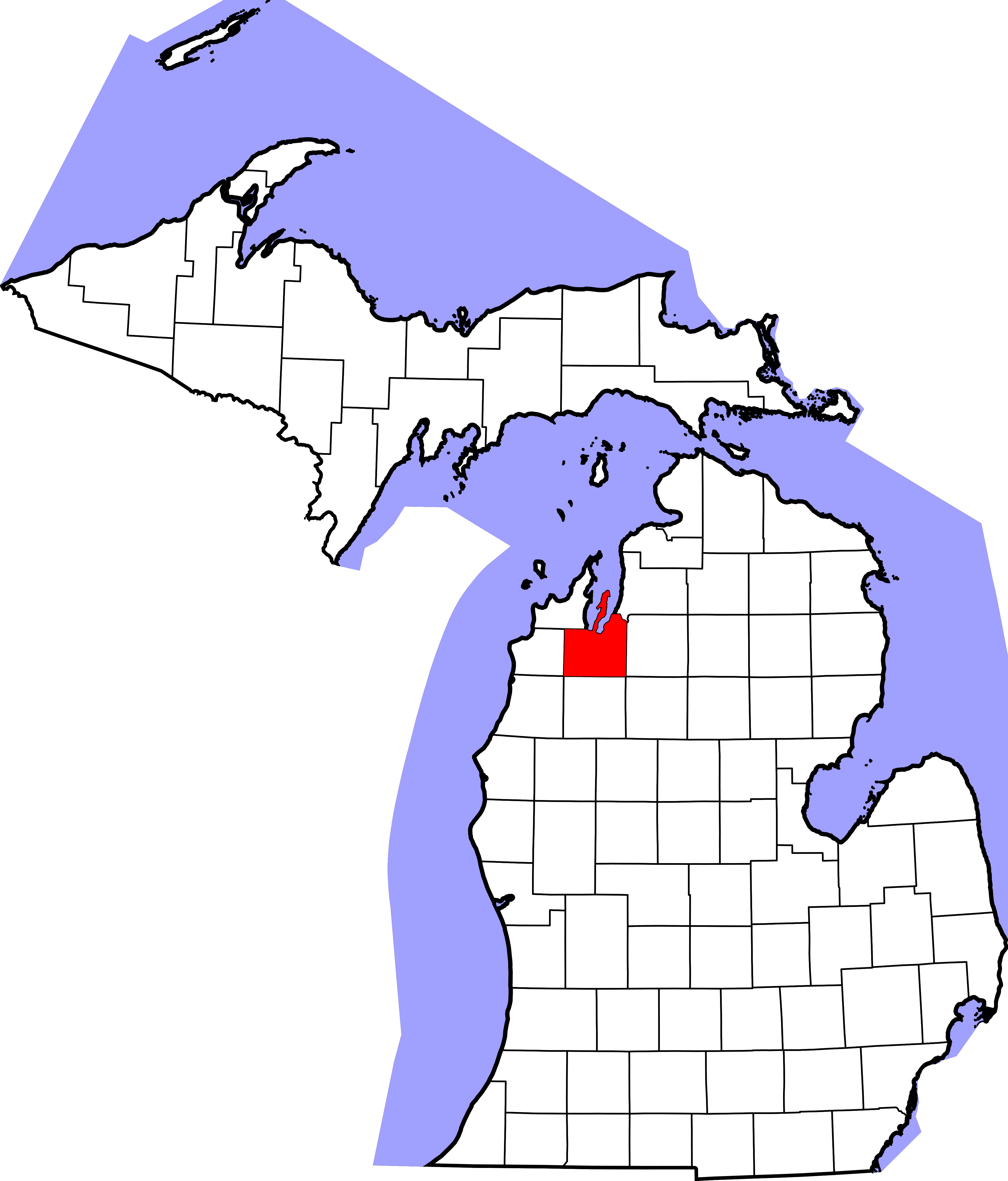 Map Of Michigan Highlighting Grand Traverse County - Kalamazoo On A Map Clipart (4096x4796), Png Download