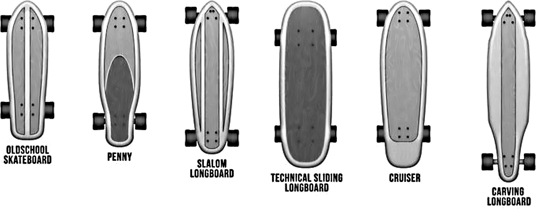 Vector Skateboard Longboard - Skateboards Types Clipart (2048x799), Png Download
