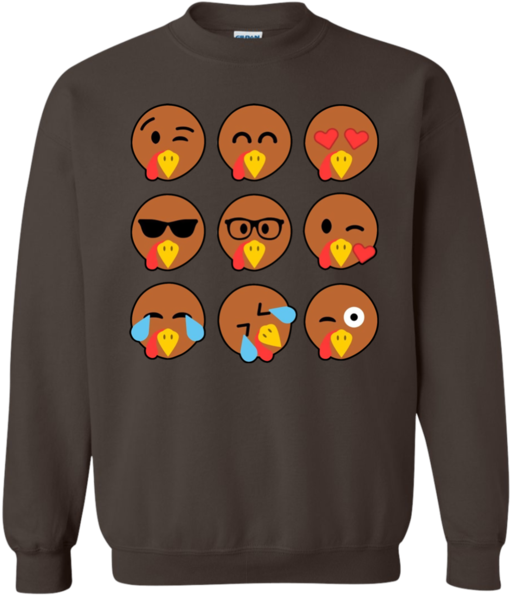Turkey Emojis Thanksgiving Tshirt G180 Gildan Crewneck - Crew Neck Clipart (600x600), Png Download