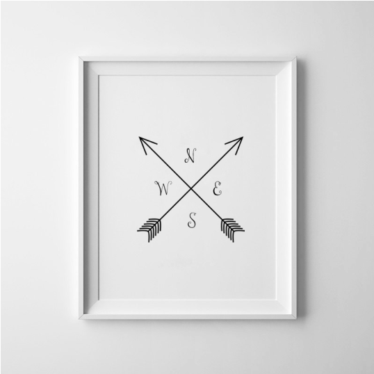 Compass Print / Cardinal Directions / Arrow Art / Nsew - Motif Clipart (703x537), Png Download