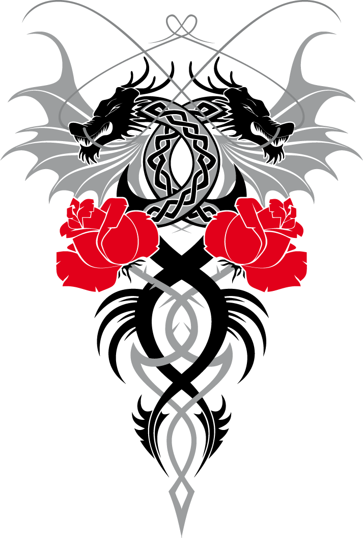 2 Dragons 2roses - Two Dragon Tattoo Design Clipart (713x1056), Png Download