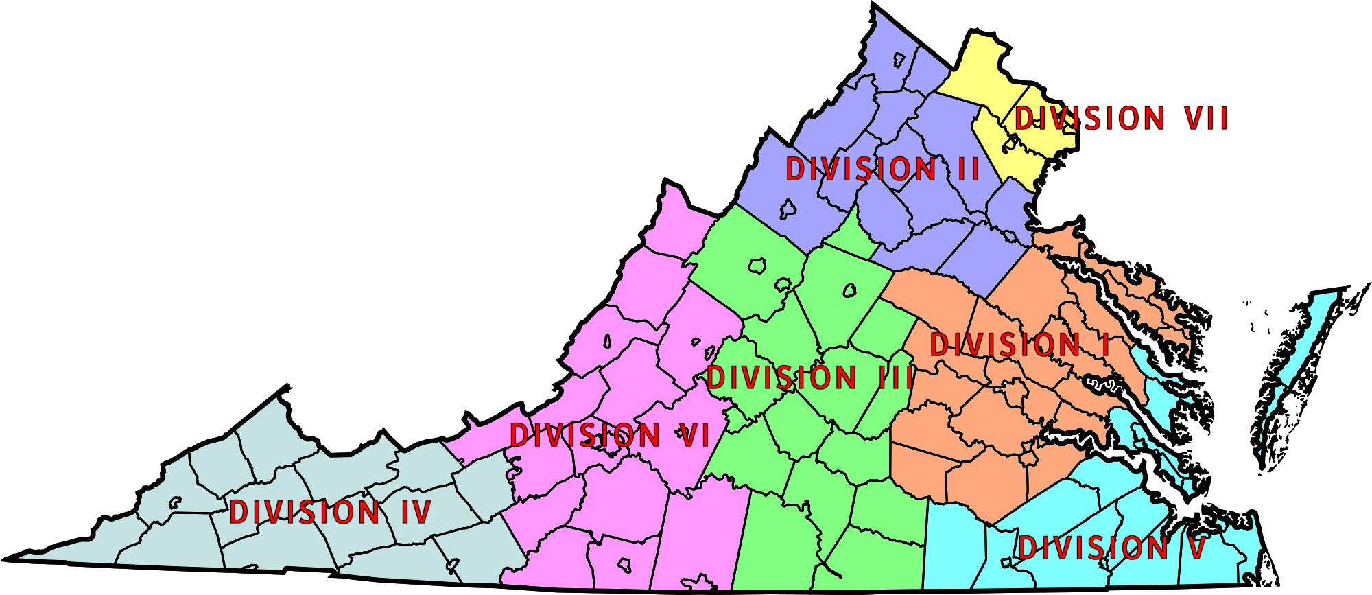 Virginia State Police Division Map - District In Virginia Clipart (2000x867), Png Download