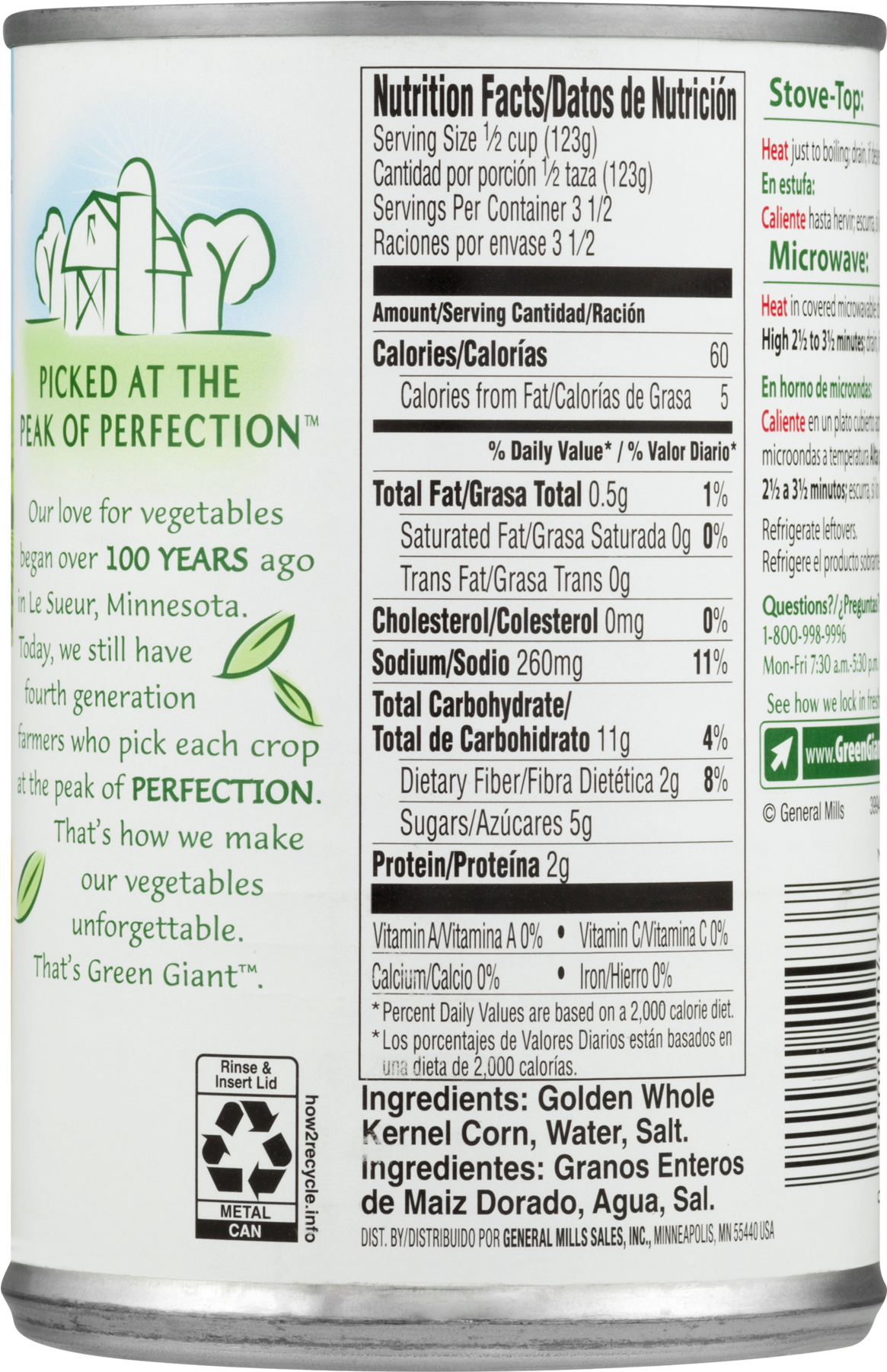 Green Giant Whole Kernel Sweet Corn, - Green Giant Can Of Corn Nutrition Facts Clipart (1800x1800), Png Download