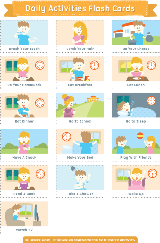 Free Printable Daily Activities Flash Cards - Daily Activities Card Clipart (600x829), Png Download