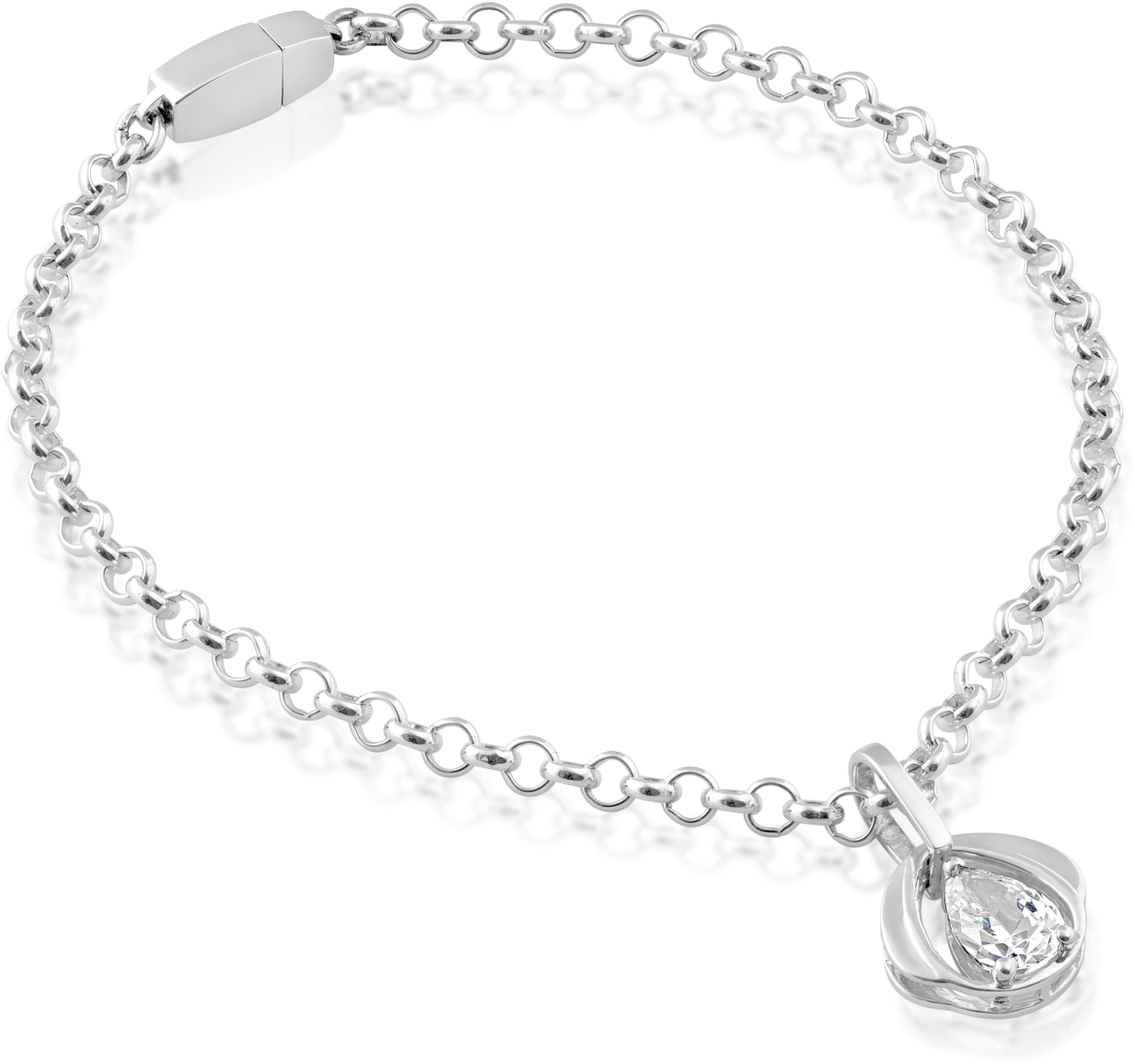 Sterling Silver Chain Anklet With Clear Gem Blossom - Bracelet Clipart (1600x1600), Png Download