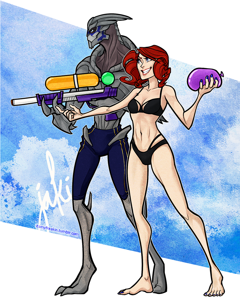 I Like To Think That When Garrus And Femshep “retire - Femshep Beach Clipart (800x1021), Png Download