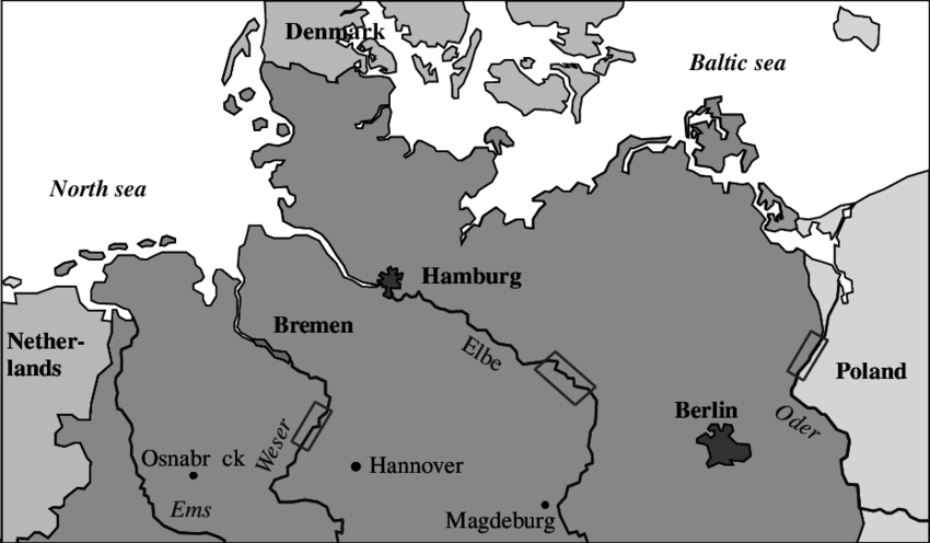 Map Illustrating The Location Of The Study Sites On - Map Of North Germany With Rivers Clipart (850x496), Png Download