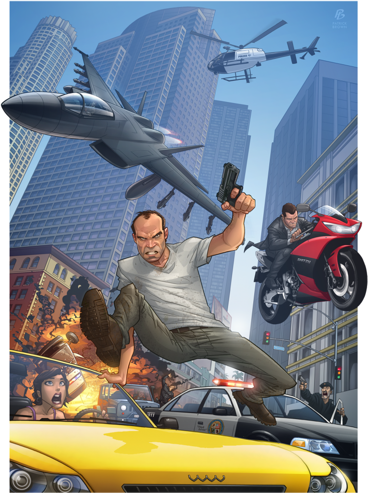 First Gta V Artwork From Patrick Brown Clipart (737x1024), Png Download