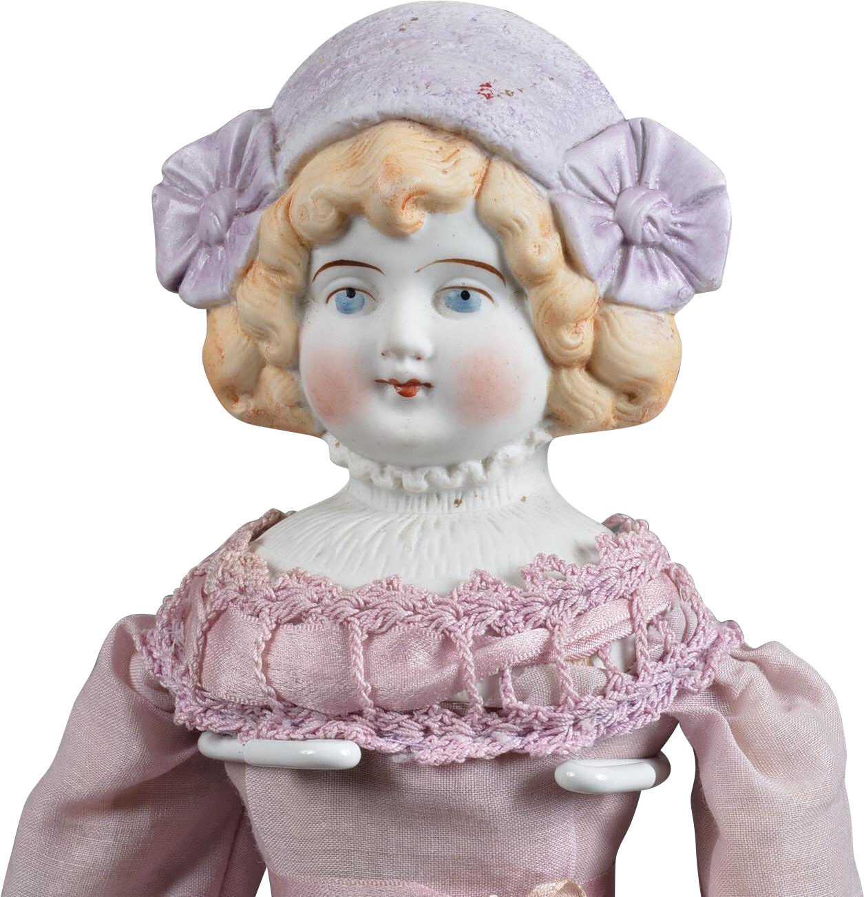 Lovely Bisque Lady With Molded Lavender Hat - Figurine Clipart (1301x1301), Png Download